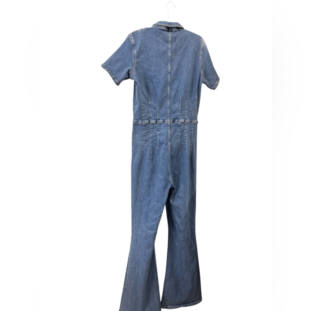Free People We The Free Denim Zip Front Flare Jumpsuit Blue Large Boho - Picture 8 of 11